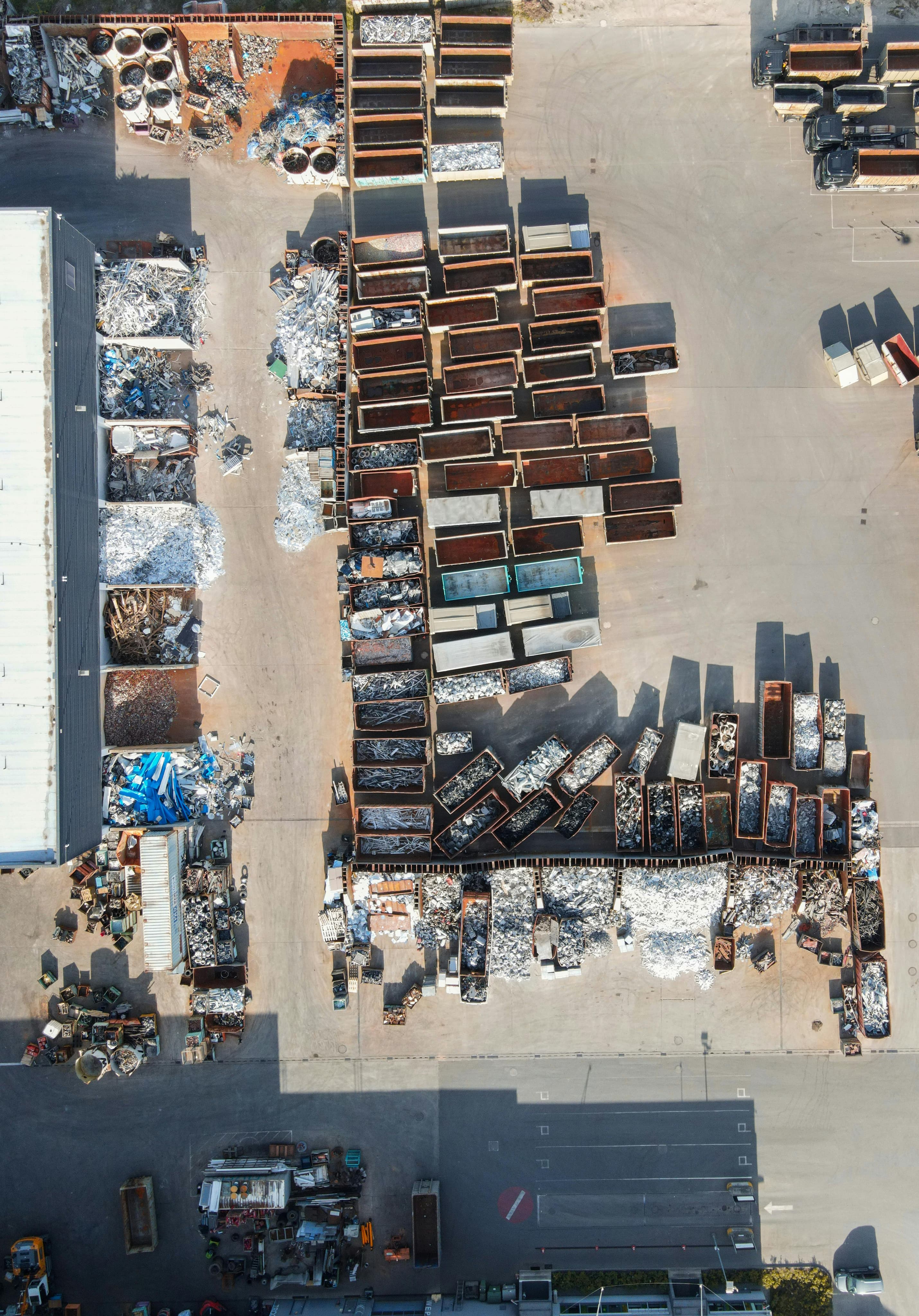 Overhead view of organised recycling facility yard